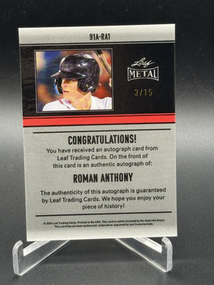 2024 Leaf Metal #91A-RA1 Roman Anthony 1991 Leaf Auto Purple #/15