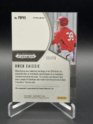 2020 Panini Prizm Draft Picks #PDP45 Owen Caissie Auto Tiger Stripes #/25