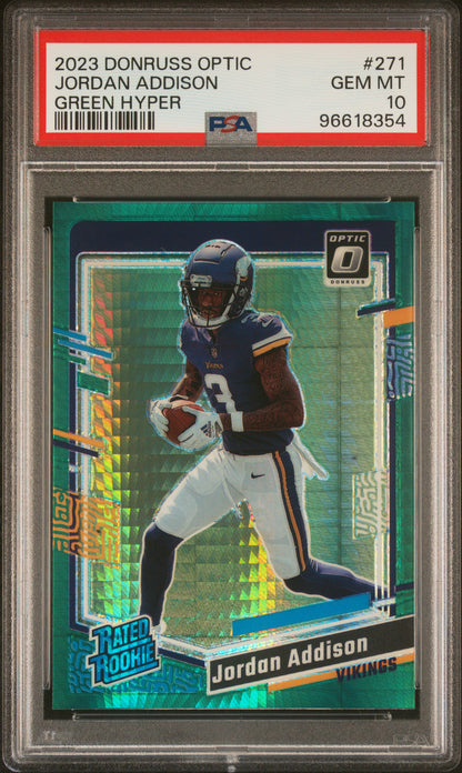 2023 Donruss Optic #271 Jordan Addison Rated Rookie Green Hyper PSA 10