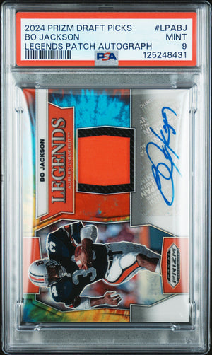 2024 Prizm Draft Picks #LPA-BJ Bo Jackson Legends Patch Auto Tie Dye /25 PSA 9