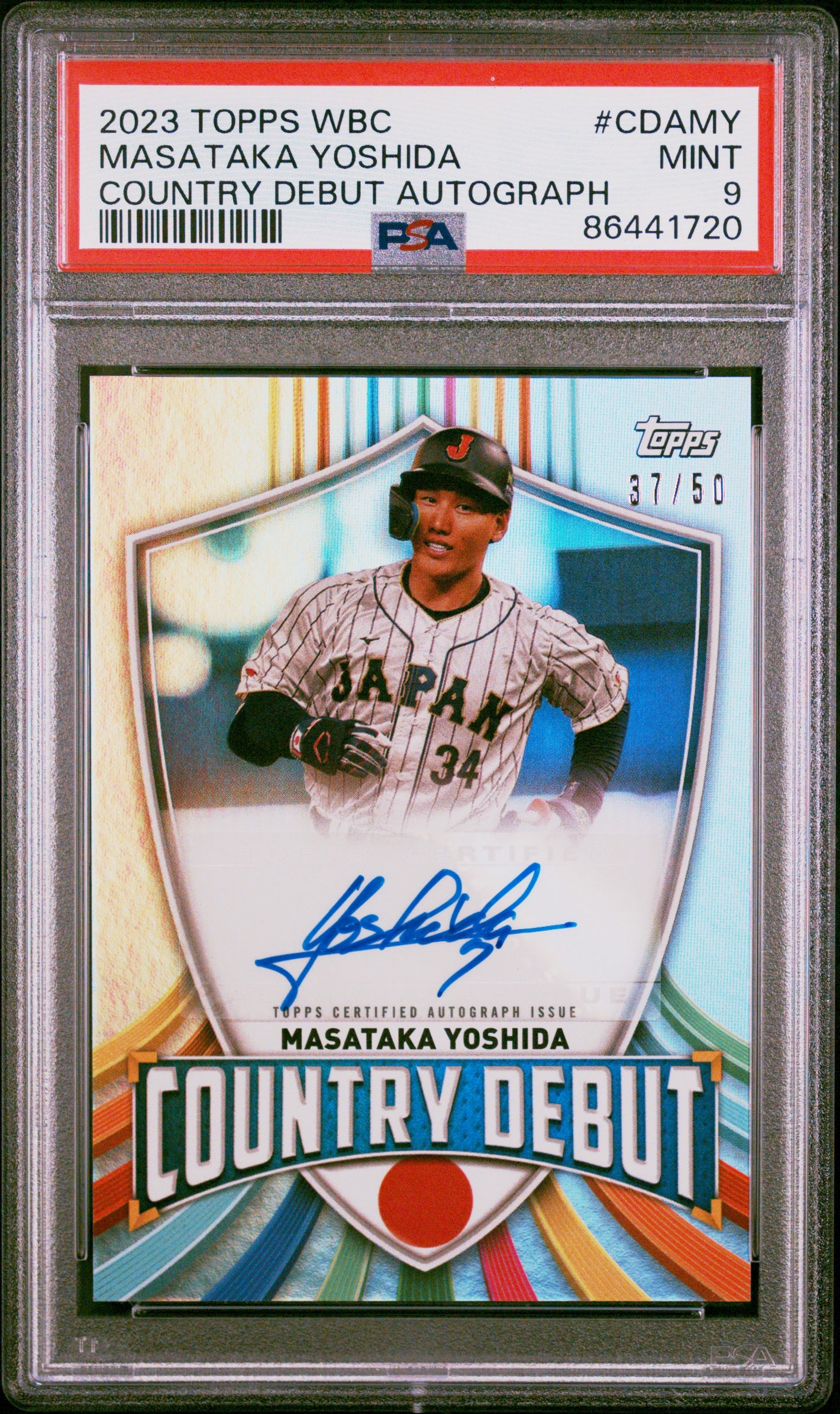 2023 Topps World Baseball Classic Masataka Yoshida Debut Auto Gold /50 PSA 9