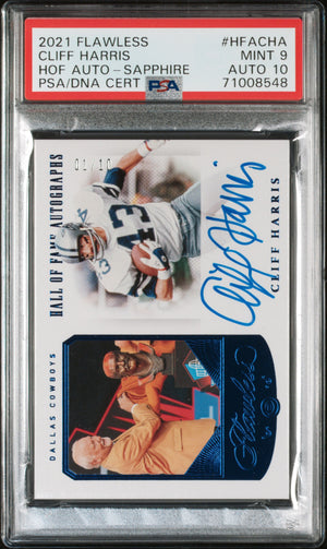 2021 Flawless #HFA-CHA Cliff Harris Hall of Fame Auto Sapphire /10 PSA 9