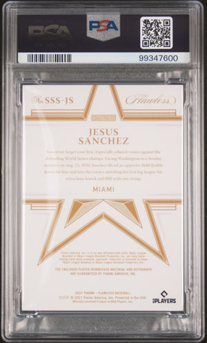2021 Flawless #SSS-JS Jesus Sanchez Star Swatch Signatures Platinum 1/1 PSA 8