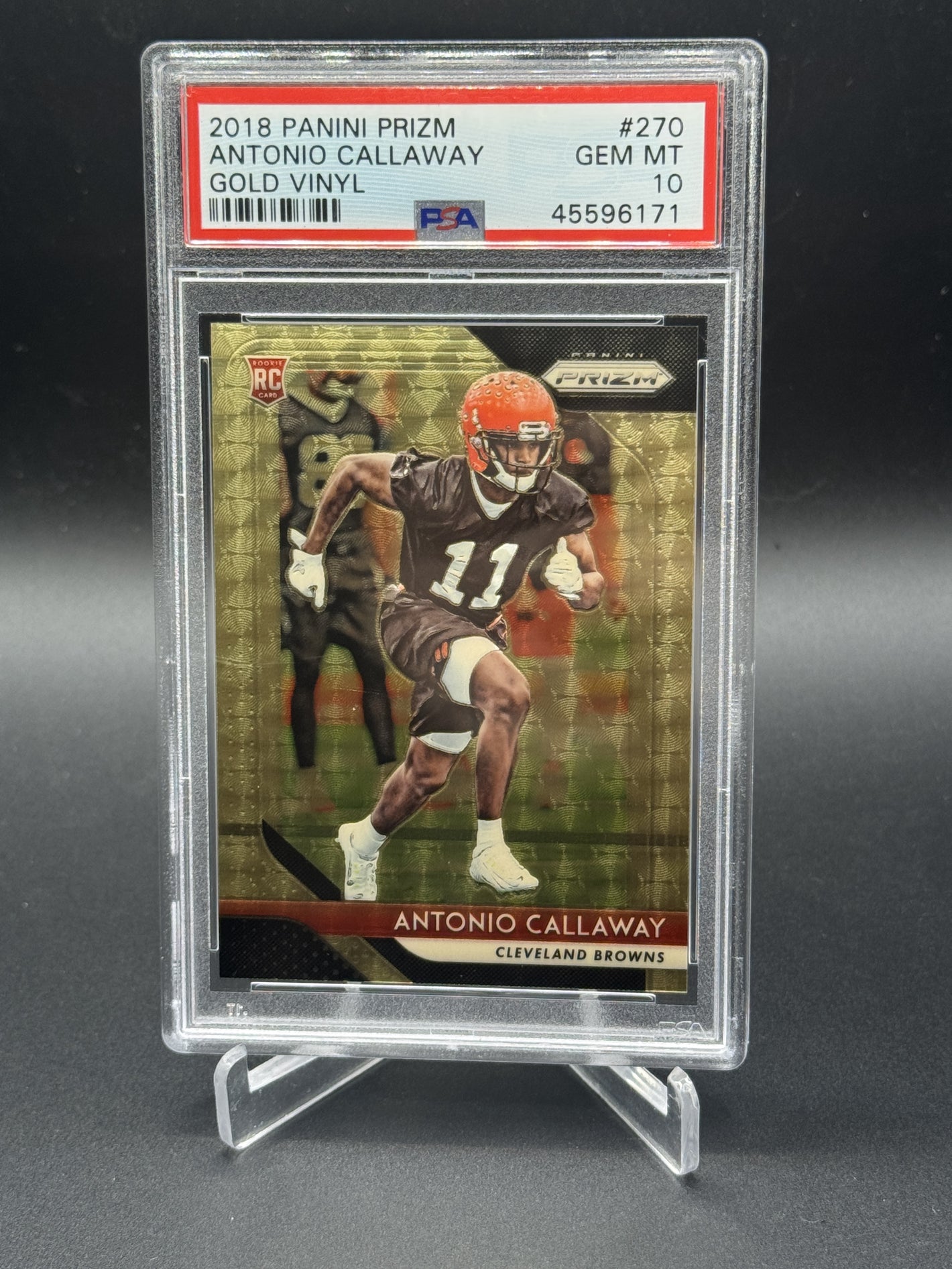 2018 Panini Prizm #270 Antonio Callaway Rookie RC Gold Vinyl PSA 10 #/5
