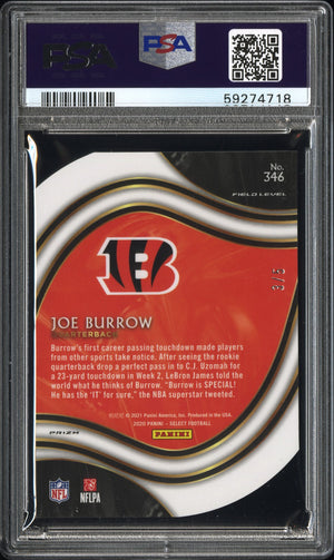 2020 Panini Select #346 Joe Burrow Rookie RC Green Prizm Die Cut /5 PSA 9