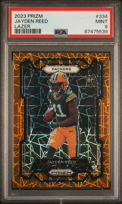 2023 Panini Prizm #334 Jayden Reed Rookie RC Lazer PSA 9