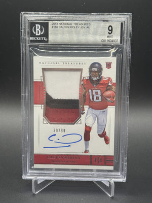 2018 National Treasures #185 Calvin Ridley Rookie RC Patch Auto /99 BGS 9