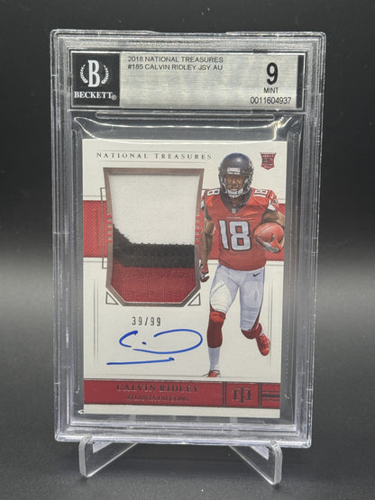 2018 National Treasures #185 Calvin Ridley Rookie RC Patch Auto /99 BGS 9