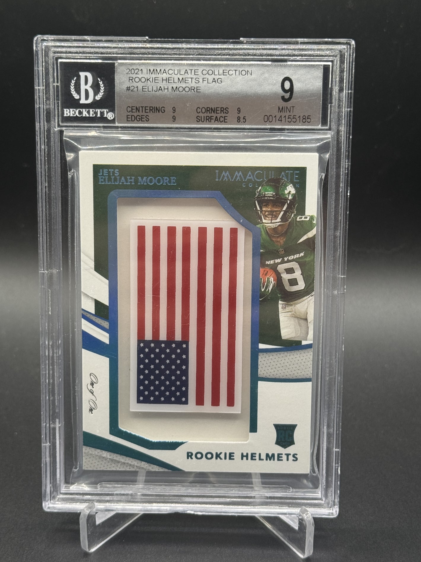 2021 Immaculate #RH-EM Elijah Moore Rookie Helmet Team Logos Flag 1/1 BGS 9