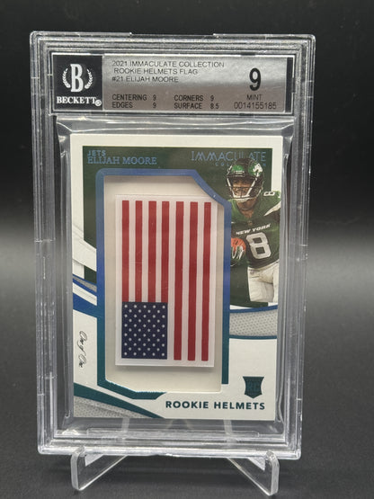 2021 Immaculate #RH-EM Elijah Moore Rookie Helmet Team Logos Flag 1/1 BGS 9