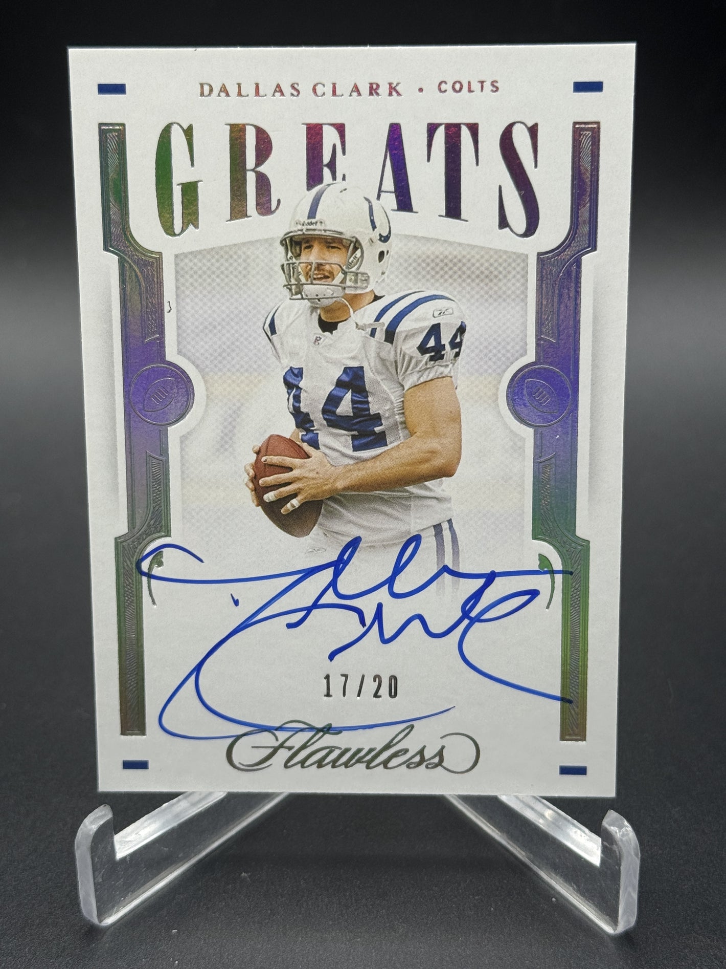 2021 Panini Flawless #GR8-DCL Dallas Clark Greats Auto Silver #/20