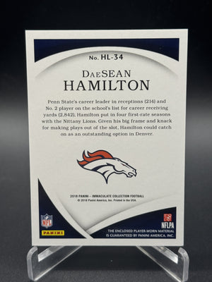 2018 Panini Immaculate Collection #HL-34 DaeSean Hamilton Rookie Helmet Flag #/1