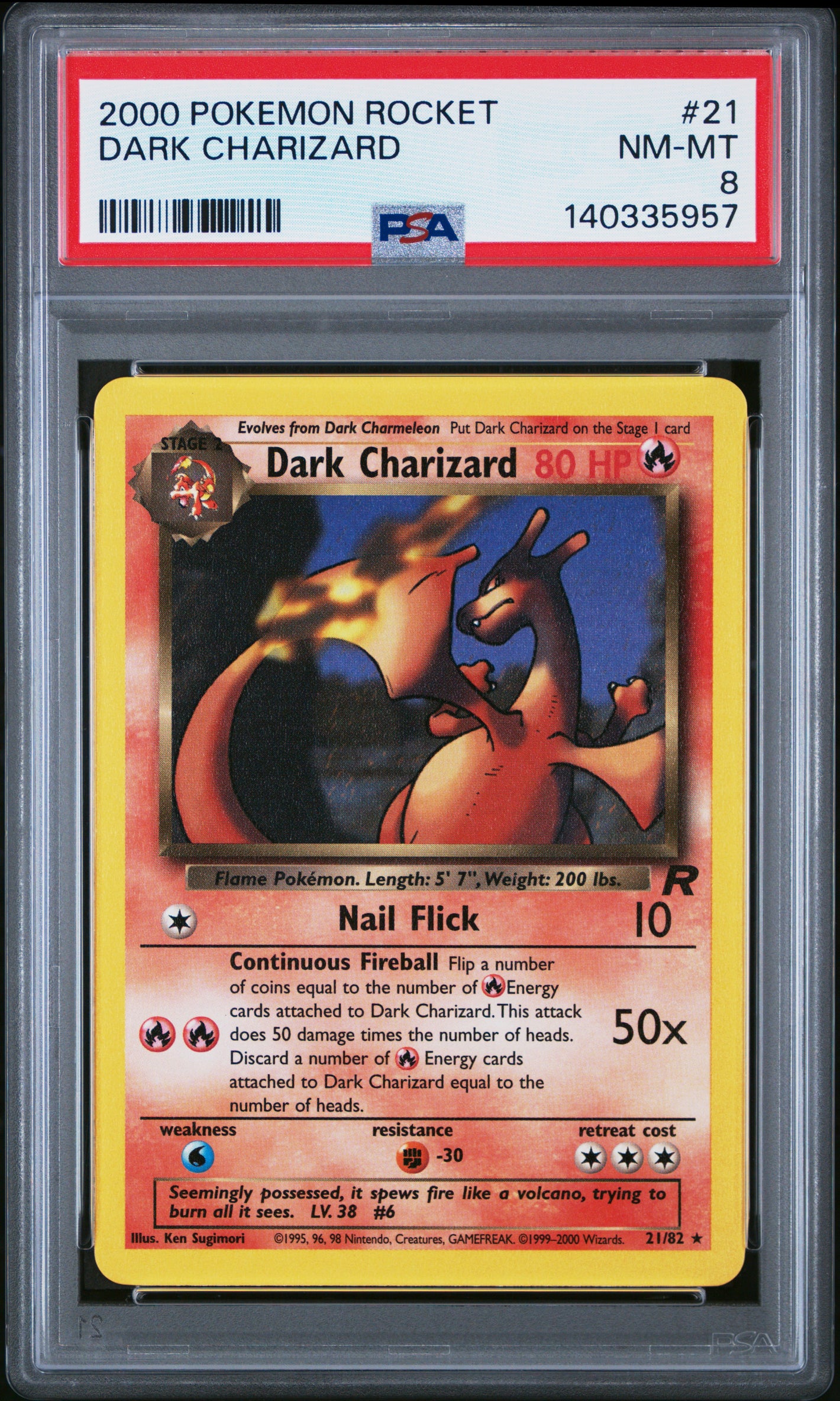 2000 Pokemon Rocket #21 Dark Charizard PSA 8