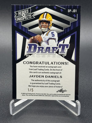 2024 Leaf Heroes & Prospects #DP-JD1 Jayden Daniels Draft Auto Pink /5