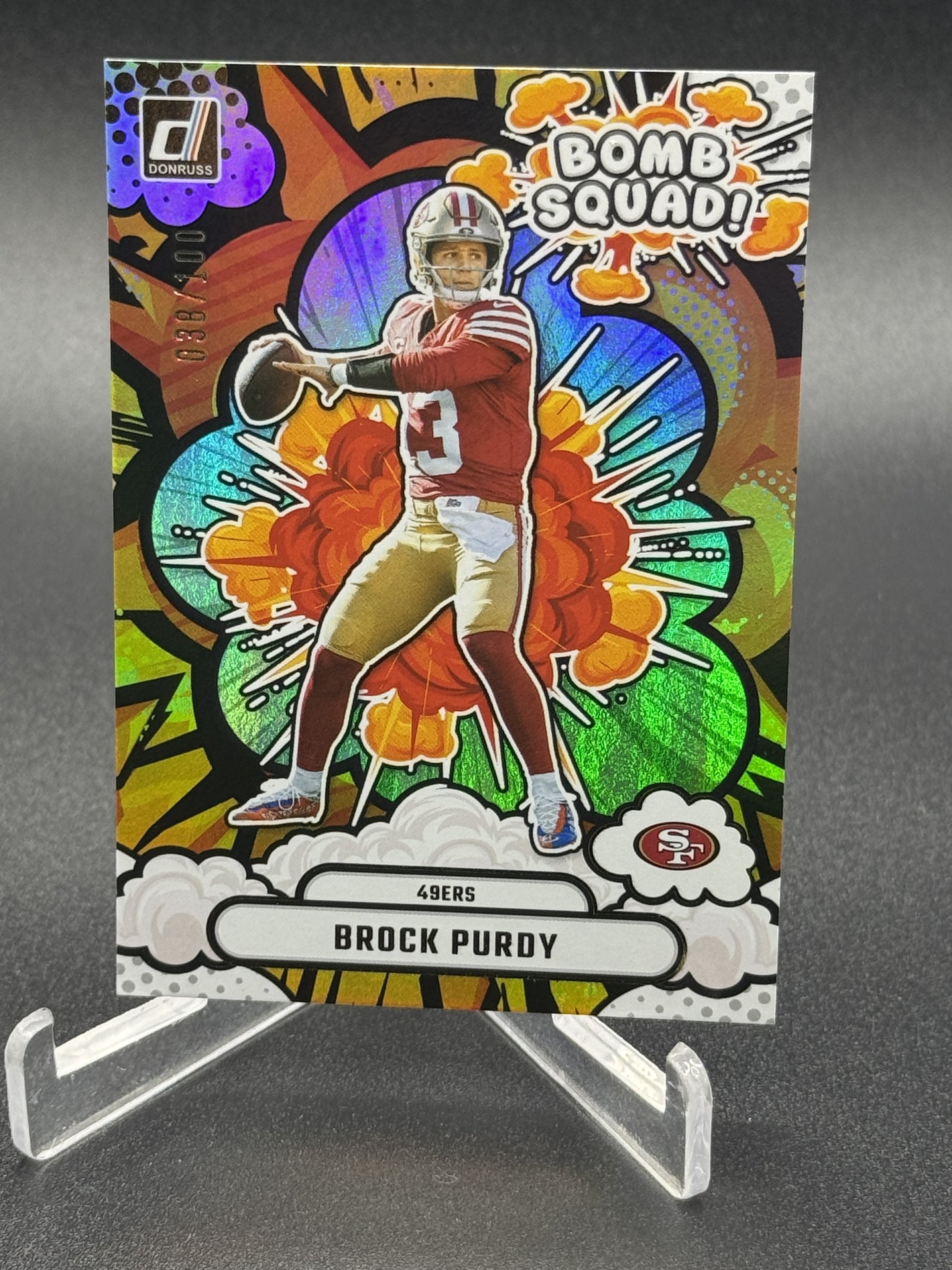 2025 Donruss #BS-BPY Brock Purdy Bomb Squad Holo #/100