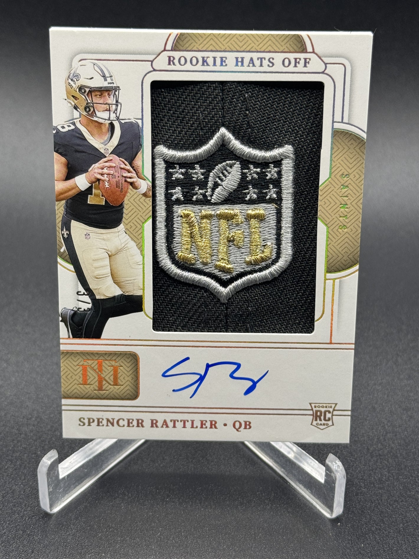 2024 National Treasures Spencer Rattler Rookie Hats Off Auto NFL Shield #/3