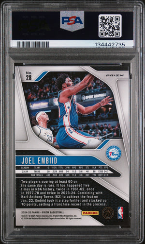 2024-25 Panini Prizm #28 Joel Embiid Prizms Black White PSA 9