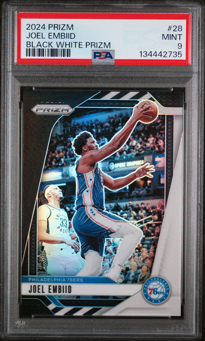 2024-25 Panini Prizm #28 Joel Embiid Prizms Black White PSA 9