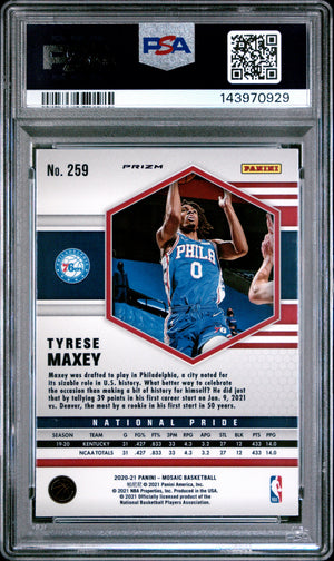 2020-21 Panini Mosaic #259 Tyrese Maxey Mosaic National Pride Gold Wave PSA 10