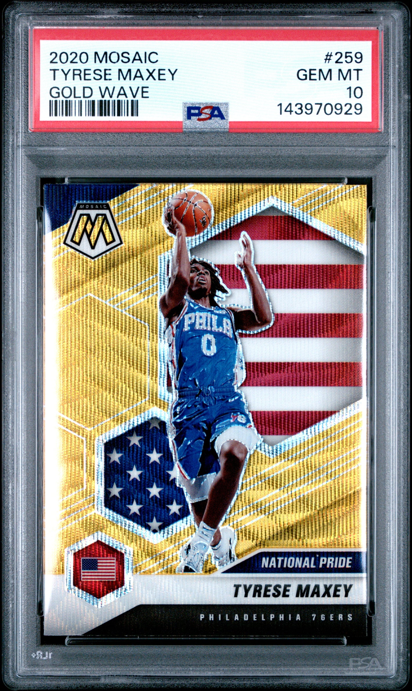 2020-21 Panini Mosaic #259 Tyrese Maxey Mosaic National Pride Gold Wave PSA 10