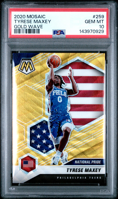 2020-21 Panini Mosaic #259 Tyrese Maxey Mosaic National Pride Gold Wave PSA 10