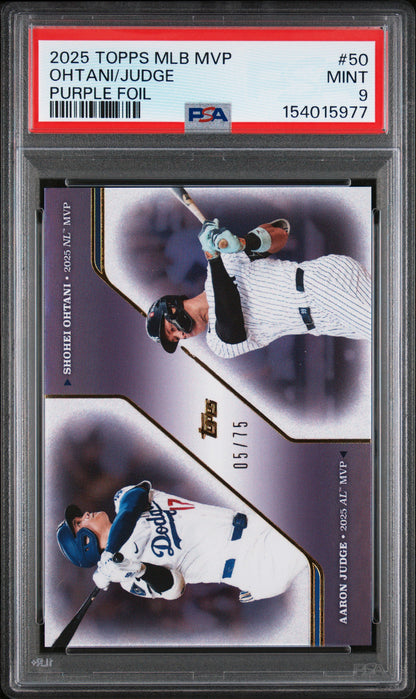 2025 Topps MVP Collection #50 Shohei Ohtani / Aaron Judge Purple Foil PSA 9