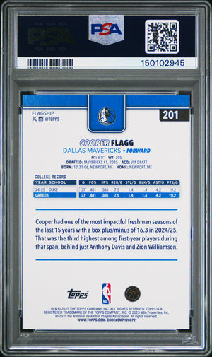 2025-26 Topps #201 Cooper Flagg Rookie RC PSA 9