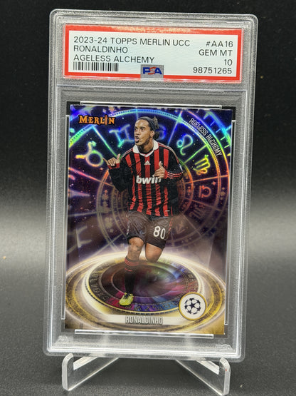 2023-24 Merlin UEFA Club Competitions #AA-16 Ronaldinho Ageless Alchemy PSA 10