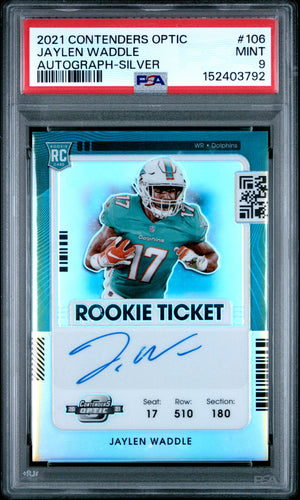 2021 Panini Contenders Optic #106 Jaylen Waddle Rookie RC Silver Auto PSA 9