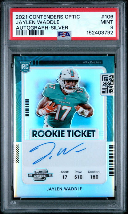 2021 Panini Contenders Optic #106 Jaylen Waddle Rookie RC Silver Auto PSA 9