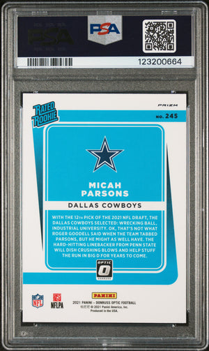 2021 Donruss Optic #245 Micah Parsons Rated Rookie Purple Shock PSA 10