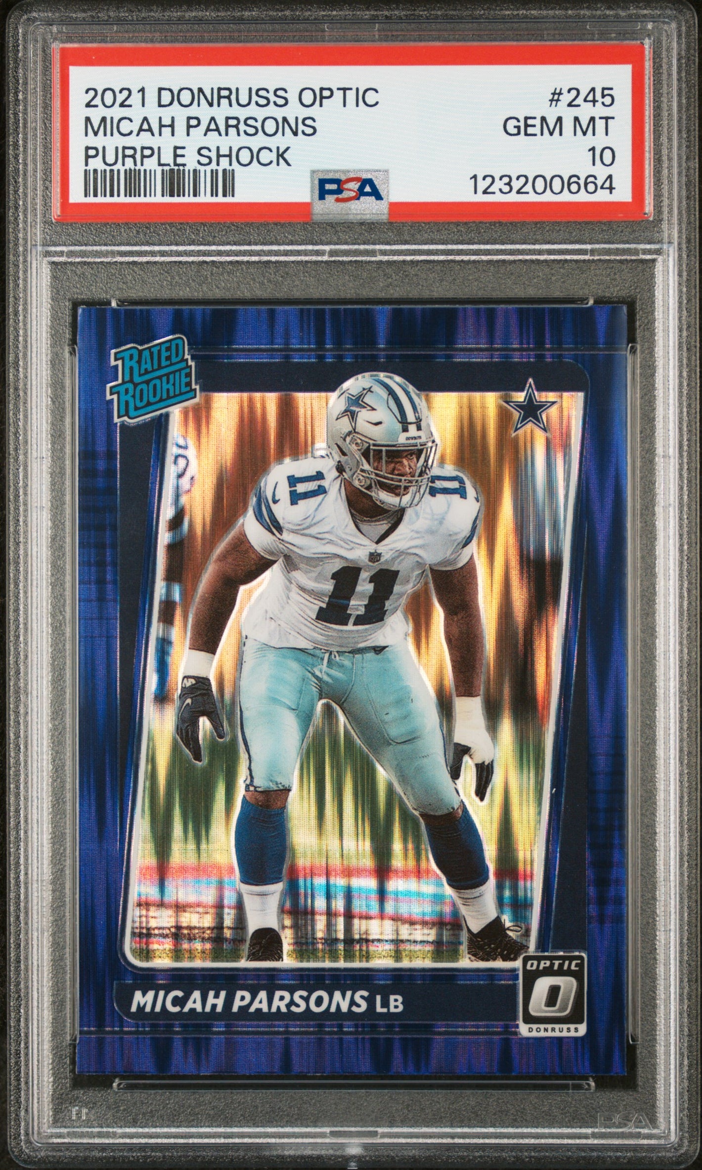 2021 Donruss Optic #245 Micah Parsons Rated Rookie Purple Shock PSA 10