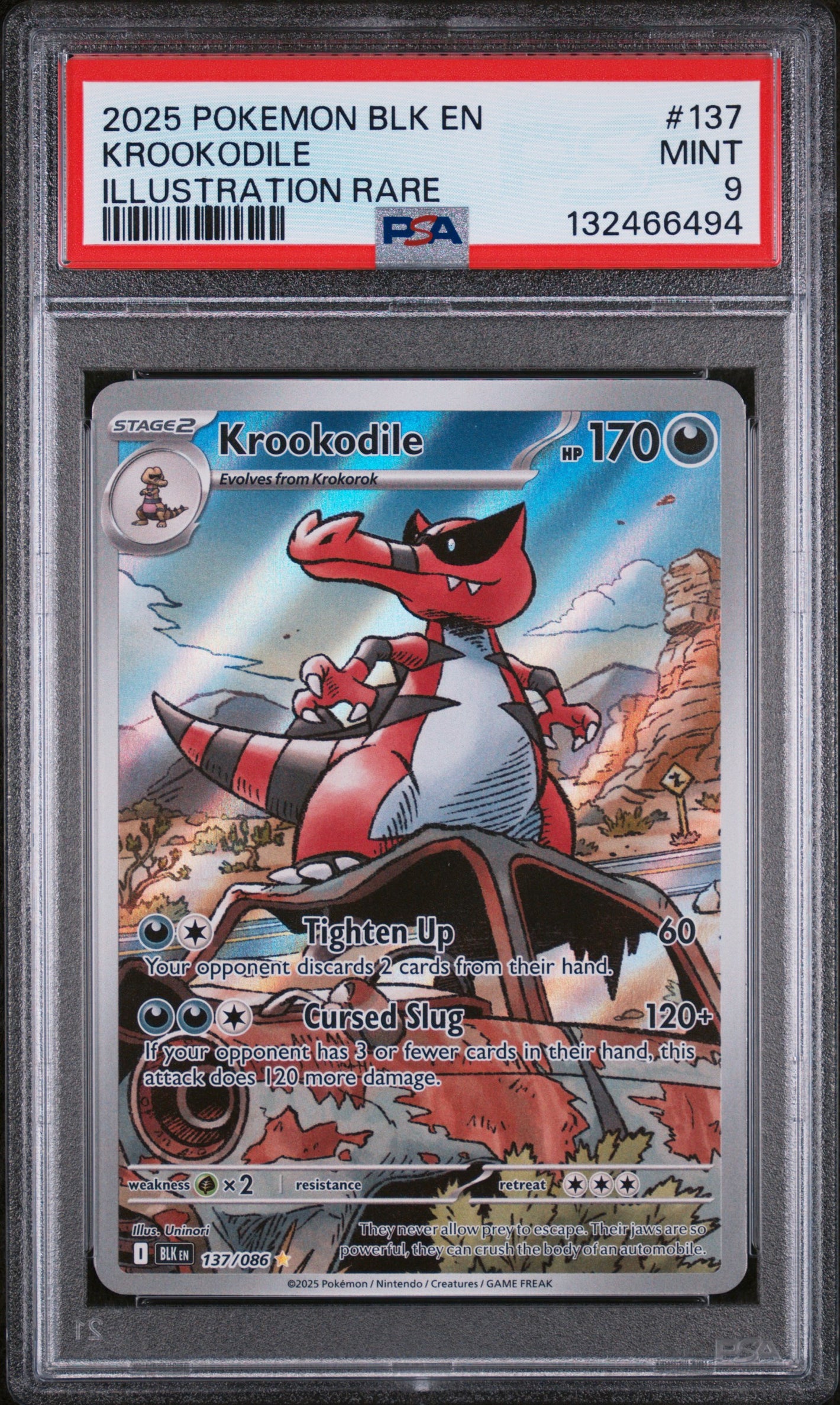 2025 Pokemon SV: Black Bolt #137 Krookodile Illustration Rare IR PSA 9