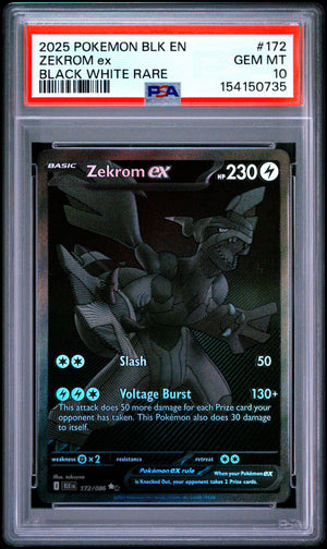 2025 Pokemon SV: Black Bolt #172 Zekrom ex Black White Rare PSA 10