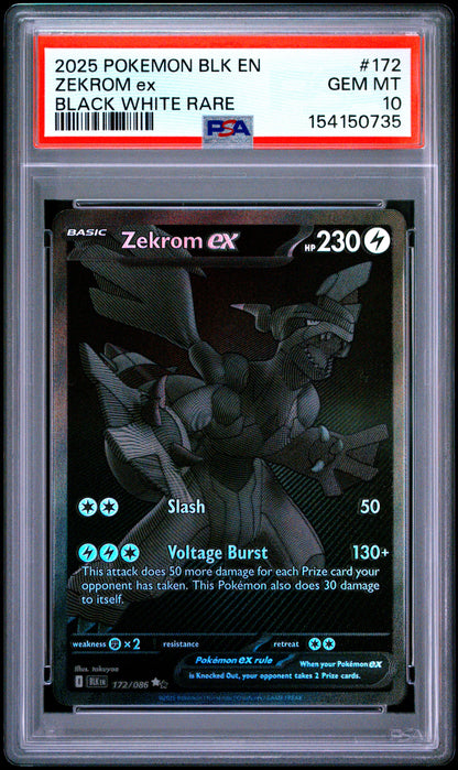 2025 Pokemon SV: Black Bolt #172 Zekrom ex Black White Rare PSA 10