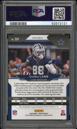 2020 Panini Prizm #334 Ceedee Lamb Rookie Silver Autograph PSA 9 WC