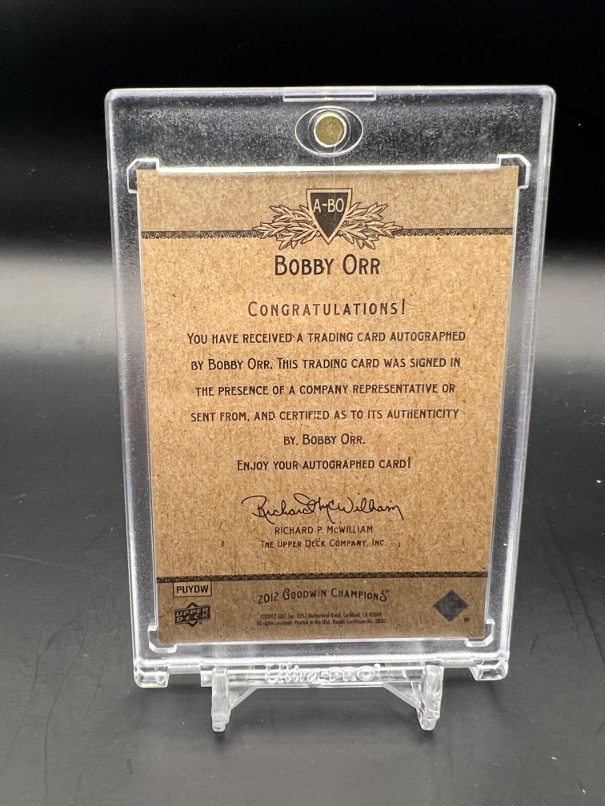 2012 Upper Deck Bobby Orr On Card Auto #A-BO WC