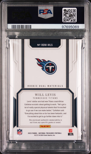 2023 Panini National Treasures Rookie Dual Patch Will Levis /35 Gold PSA 10 PC