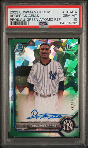 2022 Bowman Chrome 1st Roderick Arias /99 Green Atomic Refractor Auto PSA 10 PC