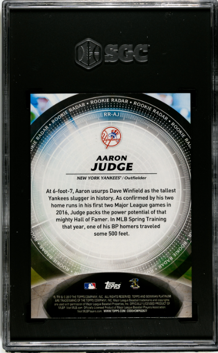 2017 Bowman Platinum #RR-AJ Aaron Judge Rookie Radar /250 Purple SGC 9.5 WT