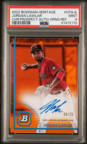 2022 Bowman Heritage Jordan Lawlar /25 Orange Refractor Auto #CPAJL PSA 9 WC