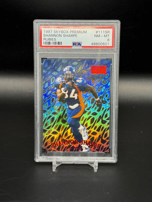 1997 Skybox Premium Shannon Sharpe /50 RUBIES #111SR PSA 8 SSP RARE PC