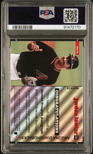 2022 Bowman Heritage Jordan Lawlar /25 Orange Refractor Auto #CPAJL PSA 9 WC