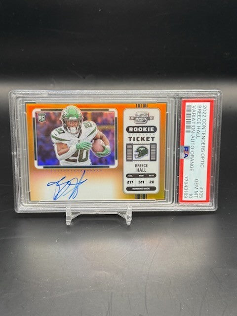 2022 Contenders Optic Breece Hall Rookie Auto- Orange PSA 10 07/20 #105 WC