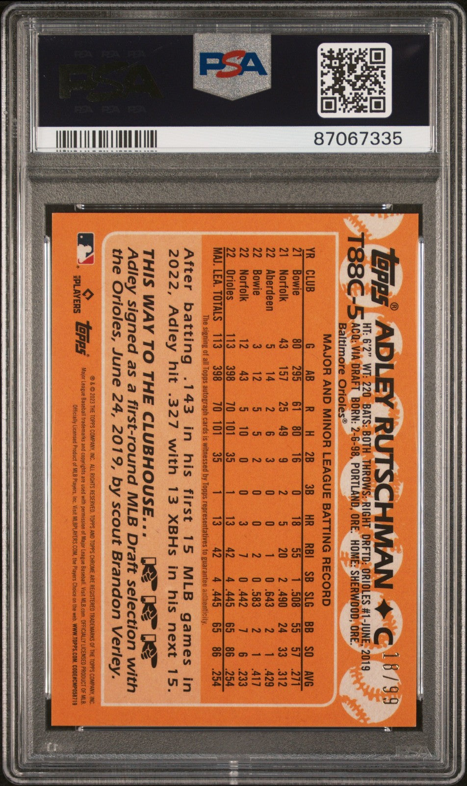 2023 Topps Silver Pack 1988 Chrome #T88C5 Adley Rutschman Rookie Auto PSA 9 PC