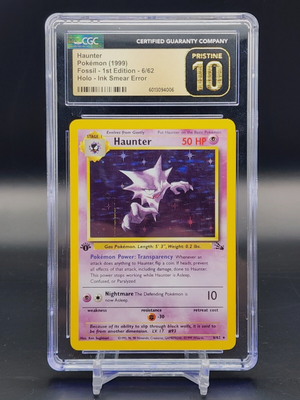 Pokemon Haunter Fossil #6 1st Edition Holo Ink Smear Error CGC Pristine 10 Pop 1