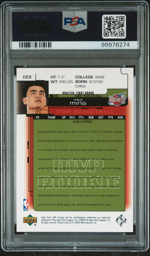 2002 Upper Deck MVP #193 Yao Ming Classic PSA/DNA 10 Auto WC