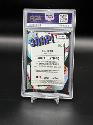 2023 Topps Pristine Mike Trout /25 Oh Snap Orange Auto #OSAMT PSA 10 WC