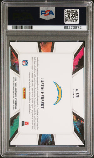 2020 Panini Contenders Optic #EZ9 Justin Herbert Rookie Prizm End Zone PSA 10 WC