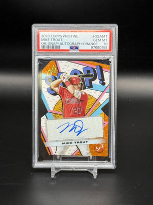 2023 Topps Pristine Mike Trout /25 Oh Snap Orange Auto #OSAMT PSA 10 WC